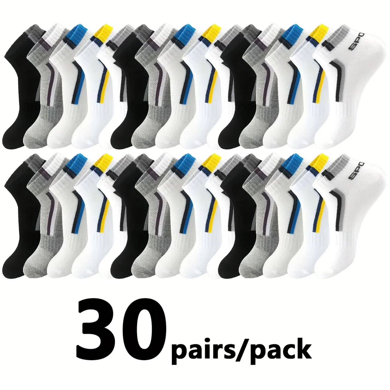 Ankle Sock Low Cut - 30Pairs Men's Color-block Mesh Breathable Ankle