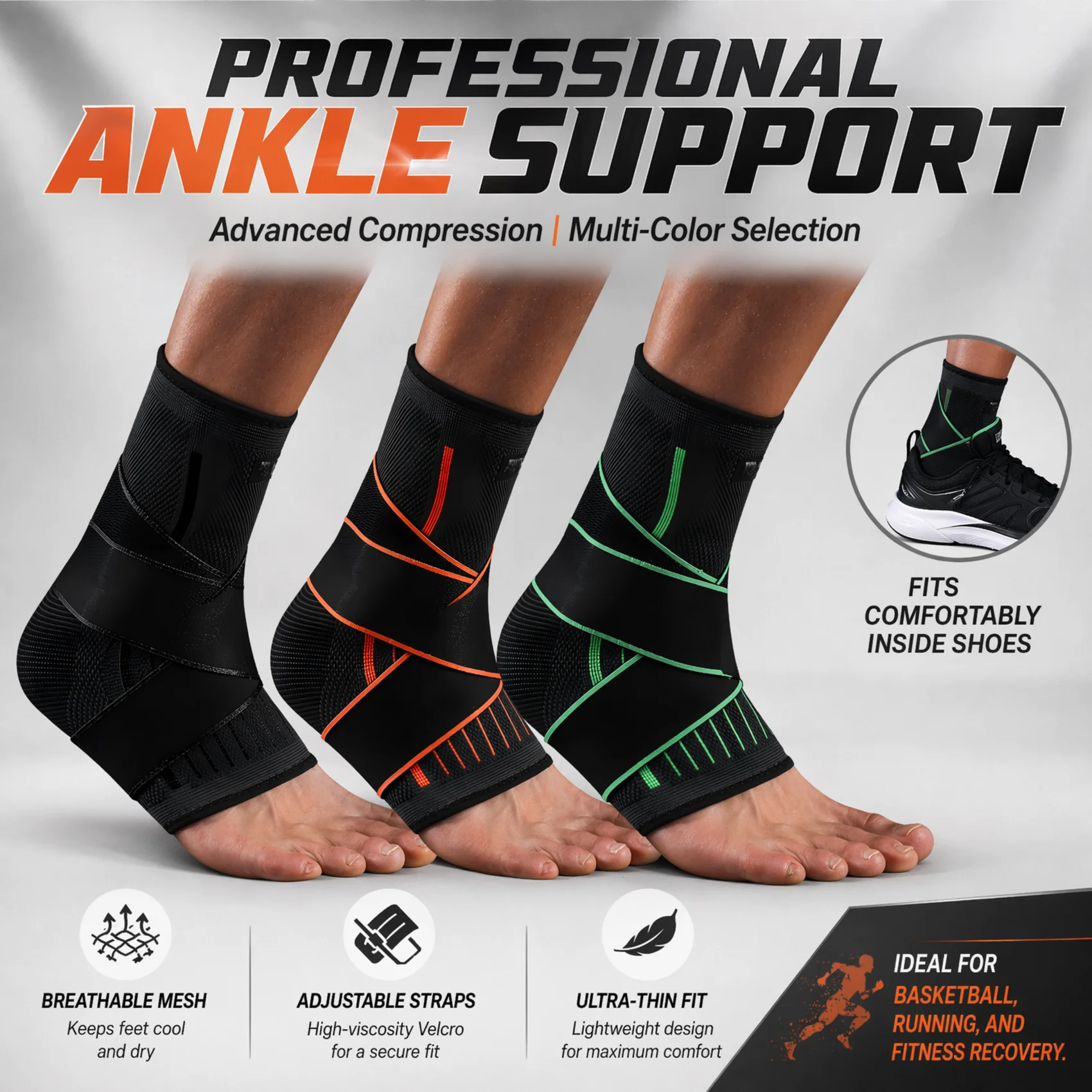 Ankle Brace Sock - Breathable Compression Ankle Brace Adjustable Anti