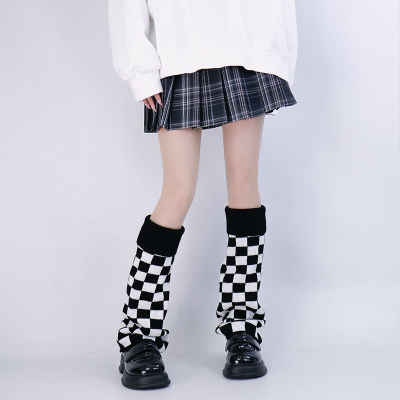 Black White Checkered Leg Warm - Boot Sock Slouchy reseña y precio