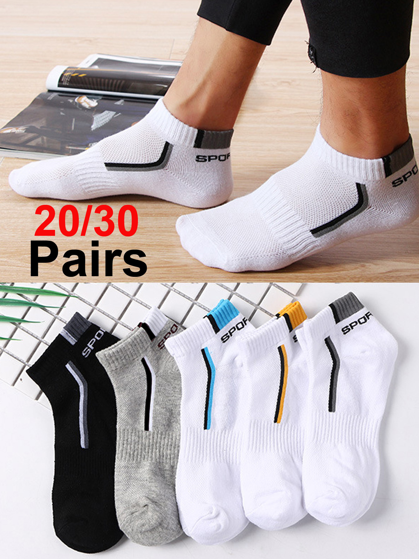 30pairs Men's Fashion Cotton B - Ankle Sock Low Cut reseña y precio