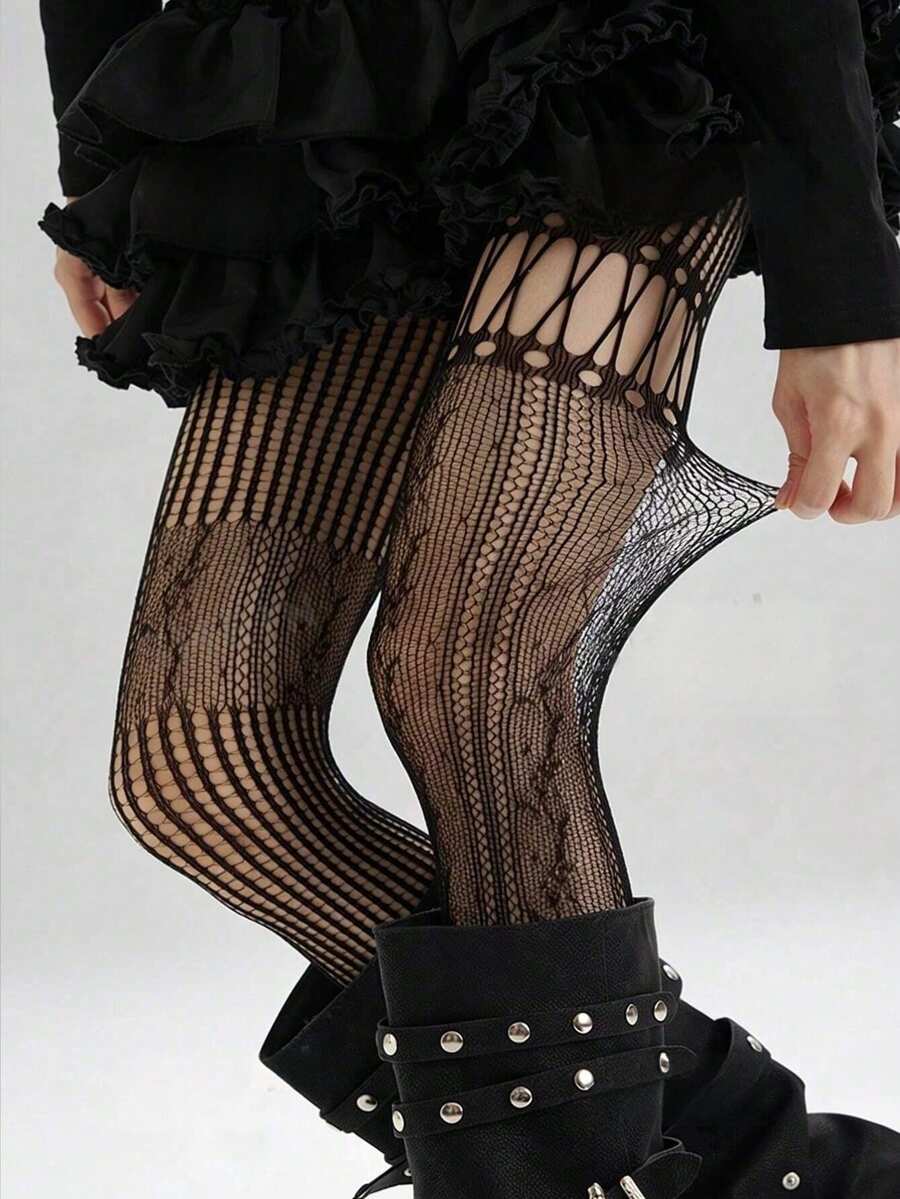 1pc Asymmetric Hollow Fishnet  - Fishnet Stocking Women reseña y precio
