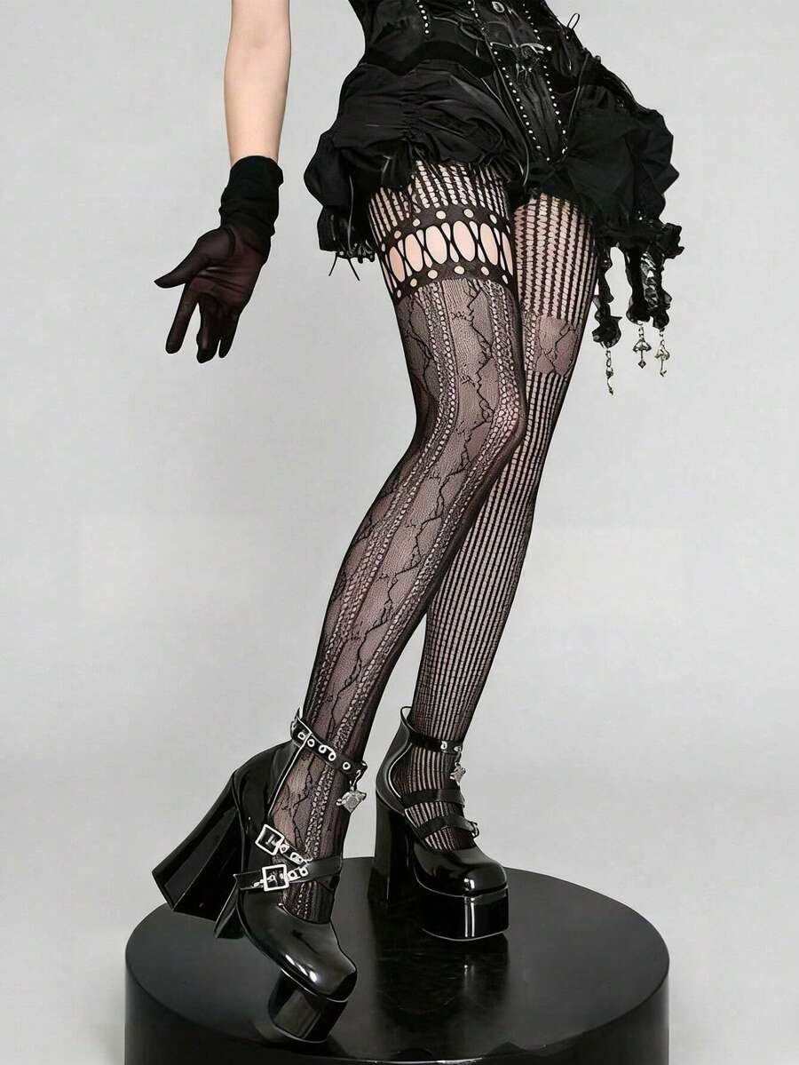 1pc Asymmetric Hollow Fishnet  - Fishnet Stocking Women reseña y precio