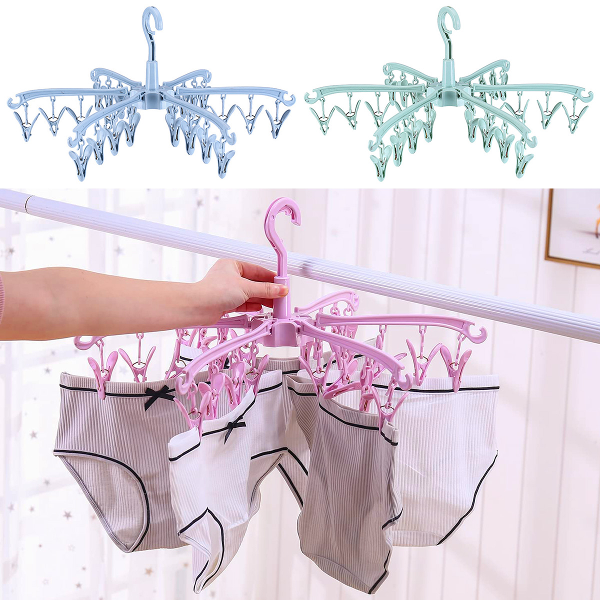 24 Clips Folding Clothes Dryer - Sock Organizer Tray reseña y precio