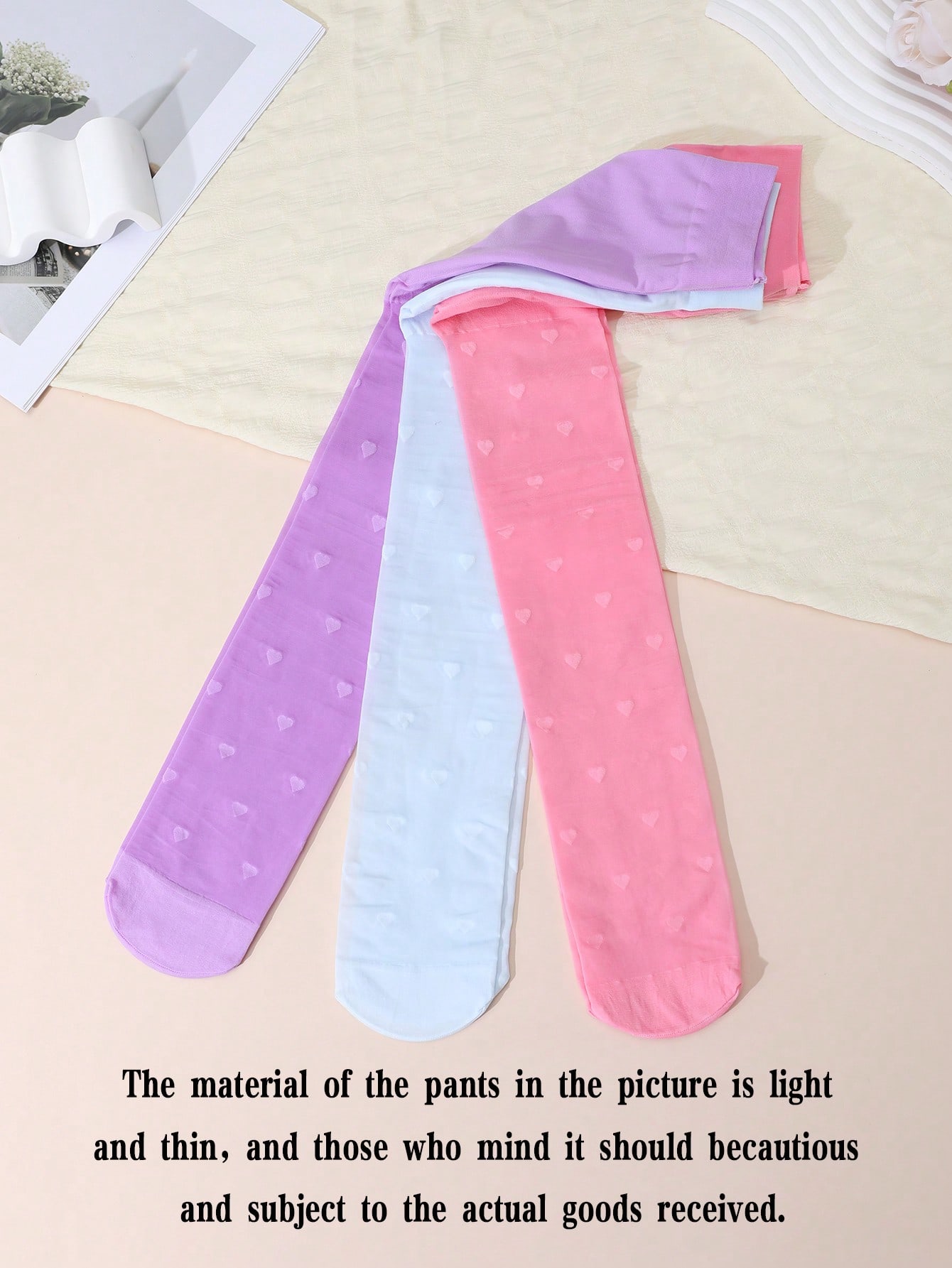 3Pcs Girls Heart Print Tights  - Tights Pantyhose Sheer reseña y precio