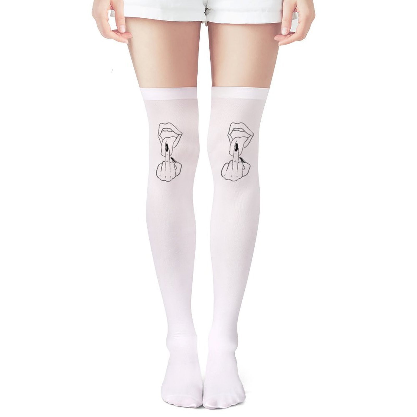 Ladies' white middle finger, r - Knee High Sock Women reseña y precio