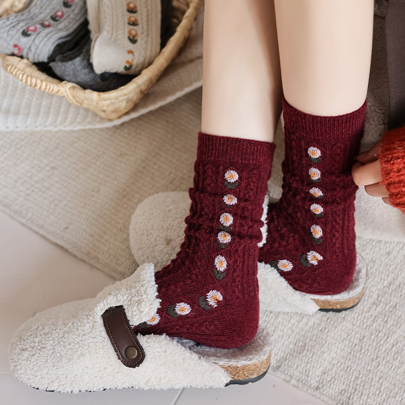 Korean Sweet Floral Wool Mid-C - Boot Sock Slouchy reseña y precio