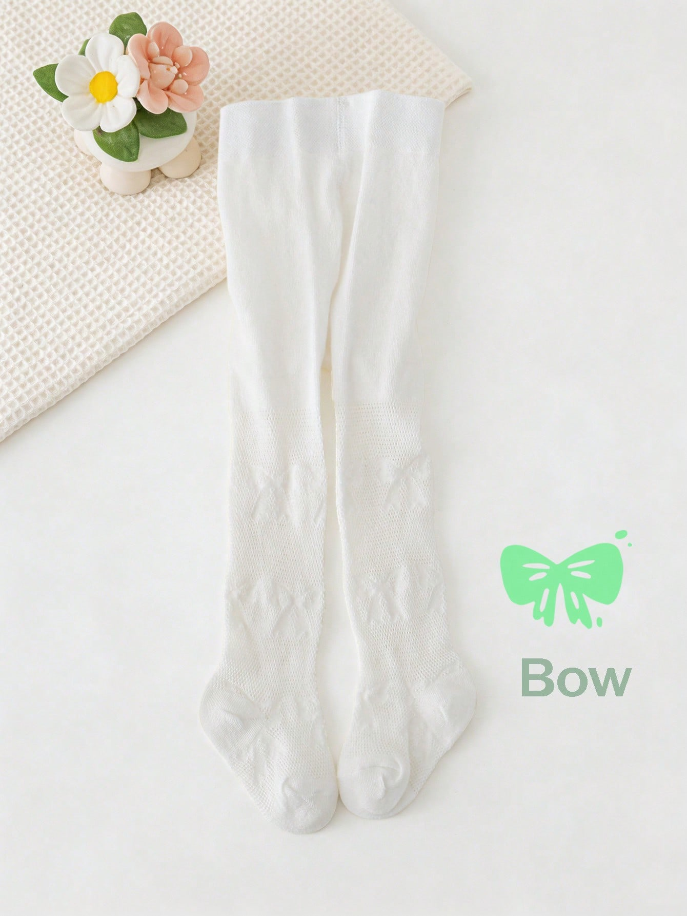 3/1 Pcs Girls White Bow Print  - Tights Pantyhose Sheer reseña y precio